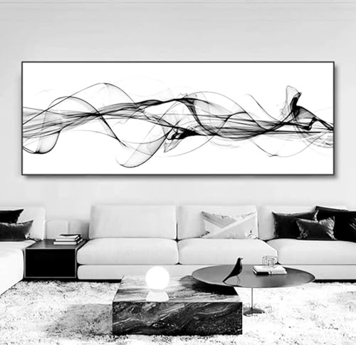 Schwarz und Weiß Leinwand Bilder: 1 Stück Abstrakte Geometrie Linien Wandbilder für Wohnzimmer, Modern, Ohne Rahmen, 50x150