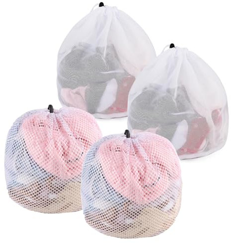 JCUGSBS 4 Stück Wäschenetz, 30 x 40 cm Mesh Wäschesack für Waschmaschine Wäschebeutel für Waschmaschine Wäschesäcke mit Kordelzug für Babykleidung,Bluse,Unterwäsche,BH,Socken usw