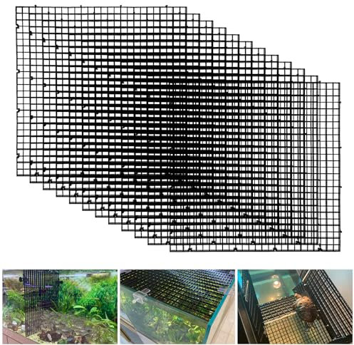 Weramics Adjustable Aquarium Fish Tank Divider Filter Bottom Plastic Grid Fish Tank Isolation Board Egg Crate Tray((Black, 12pcs 11.8X11.8Inch with 0.35Inch Hole)