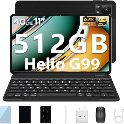 DOOGEE T40 Tablet con Teclado, Tablet 11 Pulgadas 20GB RAM 512GB ROM/2TB, Helio G99 2.5K FHD+Tableta PC 8580mAh/ 16MP+8MP Tablets Android 14, Tabletas 4G LTE+5G WiFi/Face ID/OTG/GPS con Funda & Raton