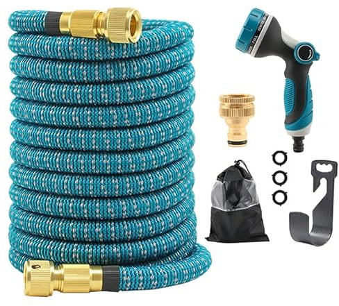 TIREX by xonic® Hochwertiger flexibler Gartenschlauch – dehnbarer Wasserschlauch mit robustem 3-fach Latexkern – leichter Flexi-Schlauch mit 10 verschiedenen Strahlarten (Blau, 7,5m ausgedehnt)