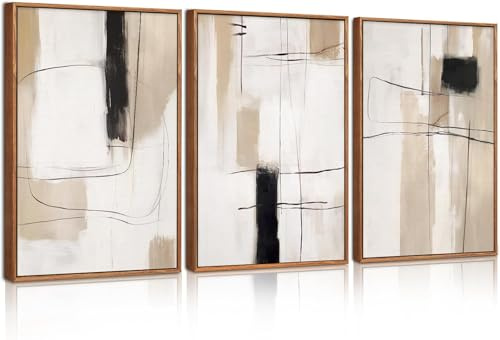 CHDITB 3pcs Abstrakte Leinwand Wandkunst,Boho Beige Abstrakte Wandbilder,Moderne Beige Poster,Schwarz Beige Boho Wanddeko,Neutral Wanddekoration für Wohnzimmer Schlafzimmer Büro 30x40m