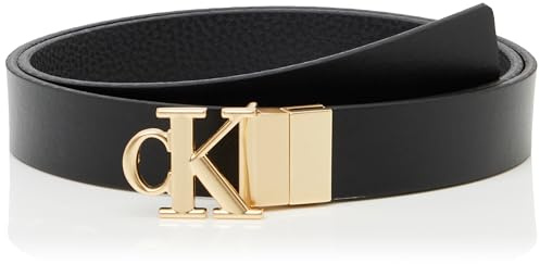 Calvin Klein Donna Cintura Monogram Plaque Buckle 2,5 cm Reversibile, (Black/Ck Light Gold), 110 cm