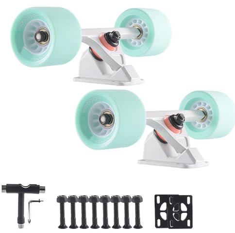 ANWEALTH Skateboard Achsen und Räder Set 70mm Longboard Räder 70mm Räder 83A Weiche Räder 7 Zoll Aluminium Achsen Lager Schrauben Riser Pads und Spacer