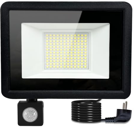 MOLVCE 50W Led Strahler mit Bewegungsmelder Außen, 6500K Kaltweiß Superhell Scheinwerfer, Außenstrahler mit 1.5m Kabel, IP66 Wasserdicht Led Aussenleuchte für Garage, Sportplatz, Terrasse