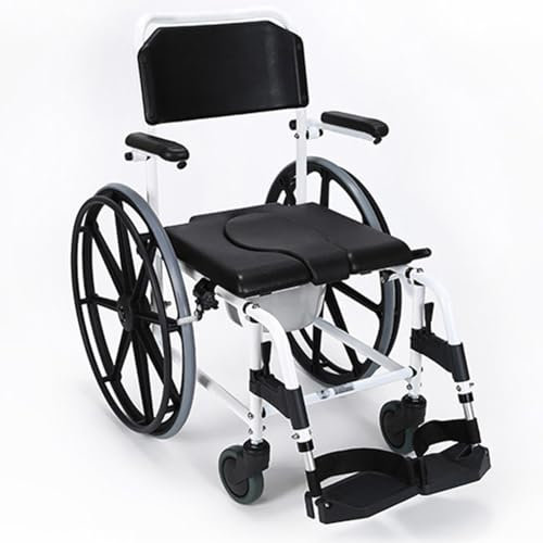 Fauteuil roulant autopropulsé 4 en 1 – Chaise percée avec siège rembourré, accoudoirs réglables, sécurité antidérapante pour personnes âgées
