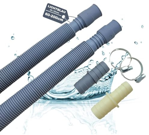 LICHTBLAU Juego de manguera de desagüe y extensión 2997 FLEXI 60 – 200 cm, extensible, incluye conector y abrazaderas, para lavadora y lavavajillas, manguera de drenaje de agua, uso universal