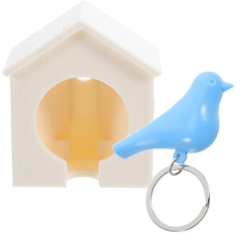HOMOCONO Vogelhaus Schlüsselring Mit Blauer Spatz Pfeife Weißes Design Material Für Schulanfang Und Schlüsselaufbewahrung