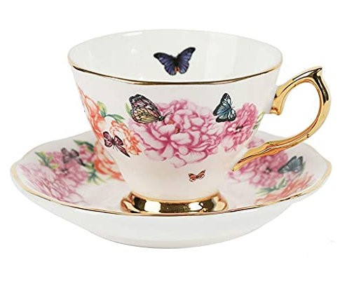 Taza de té de cerámica Retro, Juego de té de la Tarde de Estilo Pastoral inglés, Taza de café Dorada de Porcelana de Hueso (C b) (H b) (HB)