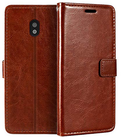 Shantime Lederhülle Kompatibel mit CAT S42, Business Design Magnetische Klapphülle, 3 Kartenfächer, Foto und Geheimfach(Braun)