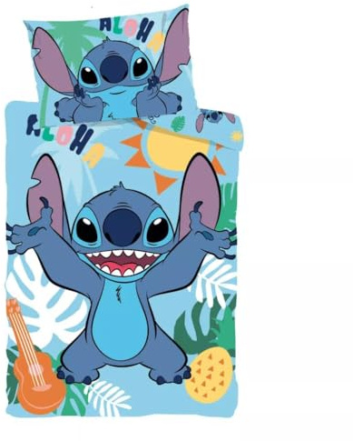 Disney Stitch 'Tropical Paradise' Cot Size Bedding Set | Duvet Cover 100x135 cm + Pillowcase 40x60 cm, 100% Cotton | Soft & Breathable Bedlinen Set for Baby or Small Bed |
