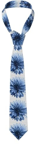 WHJSHOP Cravate pour homme avec impression de fleurs de dahlia bleue, douce et confortable, ne se déforme pas, résistante à la décoloration, durable (145 x 8,2 cm)