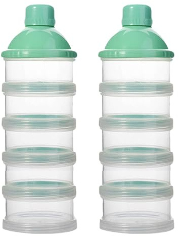Qkbuza Distributeur De Lait En Poudre Bébé 2 Pièces 5 Layer Boîte Doseuse À Poudre De Lait 210x70 Mm Hermétique Bec Verseur Et Bouchon À Vis Conteneur Préparation Pour Bébé Empilable