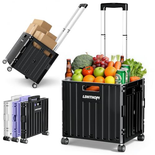 LDHTHOPI Einkaufstrolley klappbar 65L,MAX 50KG Trolley mit Teleskopgriff,4 Zerlegbaren Drehbaren Rädern,100 x 42 x 37 Hohe Kapazität Einkaufstrolley,für Einkaufen Picknick Aufbewahrungskiste,Schwarz
