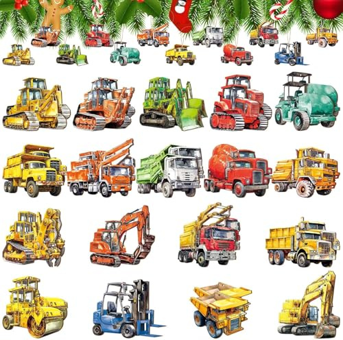 36 Pezzi Ornamenti Natalizi a Forma di Auto in Legno Pendenti Natalizi con Corde Addobbi Albero di Natale Particolari Decorazioni Natalizie per La Casa e Come Etichetta Regalo (Cantiere B)