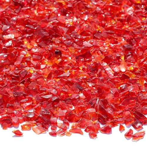 QYGL Crushed Glass - 2.1LB Red Broken Glass Pieces 3-6mm, for Resin Art, DIY Crafts, Home Decor, Vase Fillers, Tabletop Fire Pit, and Aquarium Rocks