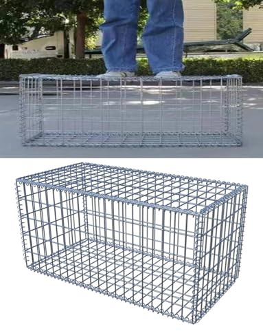 Heavy-Duty Galvanized Steel Gabion Baskets with Lid, Easy-Assemble Wire Mesh Cages for Stone Fill, Retaining Wall, Landscape Projects​(5x5cm/2x2in,11.8x39.4x39.4in)