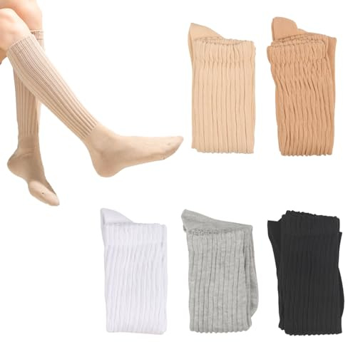 Funtery 5 Paar Kniestrümpfe Damen, Warme Stulpen Damen Socken Strümpfe, Leg Warmers für Outdoor Hiking und Herbst Winter