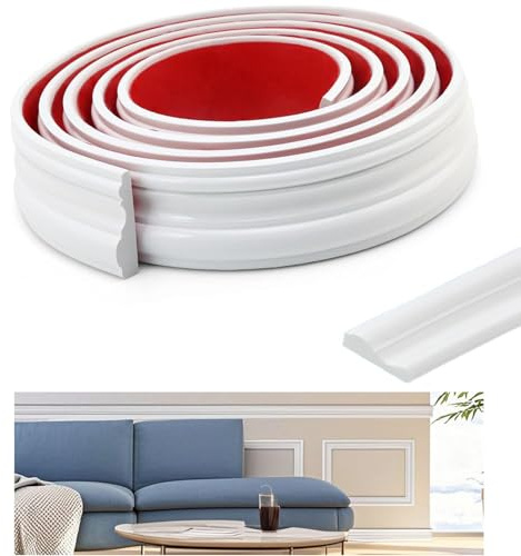 Peel and Stick Wall Panels, Panelling Kit, Stick on Panelling for Walls, Dado Rail Self Adhesive, Moulding Trim for Mirror Frame, Wall Protection and Home DIY Decoration (White 5m×3.2cm)