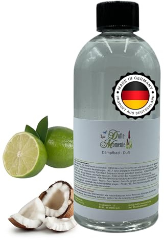Dufte Momente Dampfbad Duftkonzentrat Kokos-Limette 500 ml – naturreine ätherische Öle – exotisch-frisch & belebend – für alle gängigen Dampfbäder, Verdampferanlagen & Dampfduschen – vegan