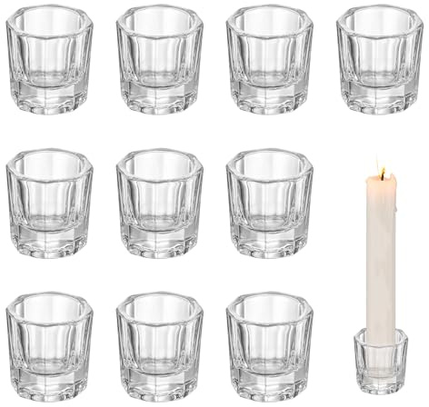 Kerzenständer, 10 Stück Glas Kerzenhalter Stabkerze, Transparente Kerzenhalter Glas, Stabkerzenhalter mit Glasaufsatz für Kerzenleuchter, Elegante Deko für Tisch und Fensterbank