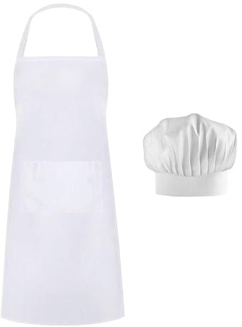 YCSHIPO Chef Apron and Hat Set with 2 Pockets Adjustable Cotton Cooking Apron for Men and Women