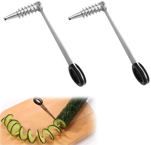 2Pcs Stainless Steel Spiral Cutter, Easy to Clean Suitable for Cutting Zucchini Potatoes Cucumbers Carrots, Stainless Steel Kitchen Tools (2)