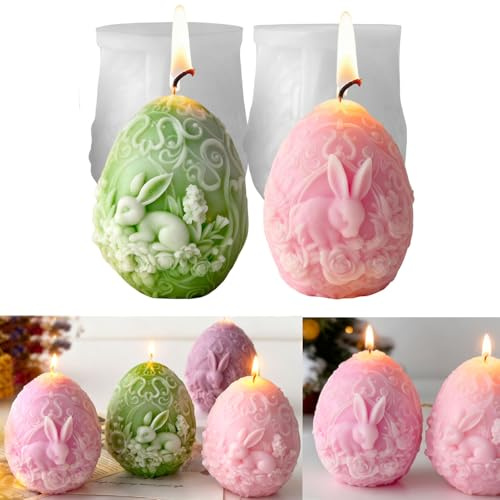 Silikonform Ostereier, Silikonformen Gießformen Ostern Ei Kerzen Formen Silikon, 3D Ostereier Kerzenformen Zum Gießen, Silikonform Giessformen Silikon für Frühlingsdeko Osterdeko DIY Handwerk (A+B)