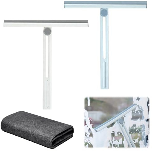 2 PCS Window Cleaning Squeegee with 1PC Microfiber Cloth 28cm/11.02inches Multi-Function Foldable Window Squeegee Glass Cleaner Kit for Windows Bathroom Door Shower Screen Mirror Car Kitchen