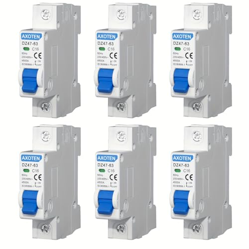 TRWUDRFA 6 pièces 1P 16A MCB Miniatur Interrupteur de puissance AC230/400V - DZ47-63 Mini Interrupteur de puissance pour résidences, commerces, bureaux, armoire de distribution électrique de