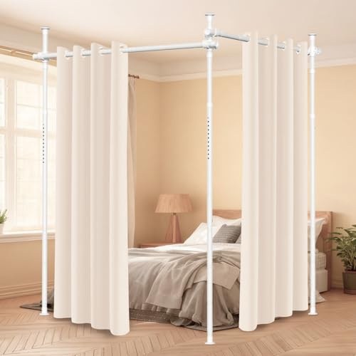 Rumsavskiljare utan borrning, extra bred gardinstång som paraventstativ, fristående rumsavskiljare utan gardin, B 70–355 cm x H 122–305 cm, insynsskydd för vardagsrum, sovrum, kontor