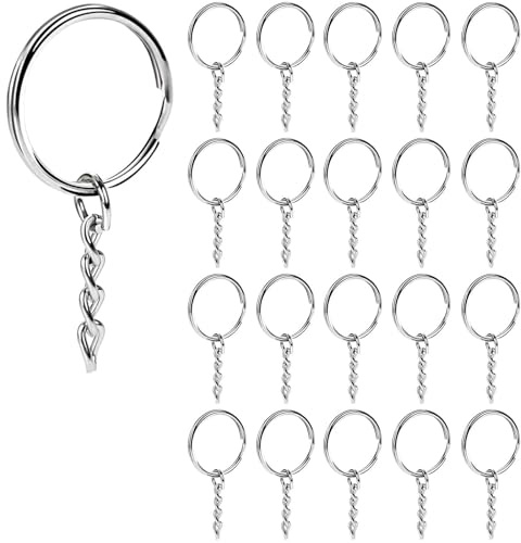FAYAHAR 20 Piezas Llaveros con Cadena, 25 mm Anillas Llavero, Argollas para Llaveros de Metal, Redondos, para DIY, Fabricación de Joya, Colgantes (Plateado)