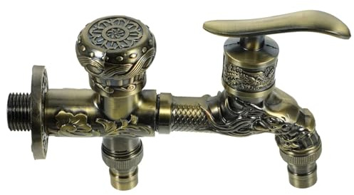 Alipis Rubinetto Vintage Doppio in Lega di Zinco per Cucina e Lavanderia, Rubinetto da Parete Anticato Doppia Maniglia per Uso Esterno e Bagno Stili multipli