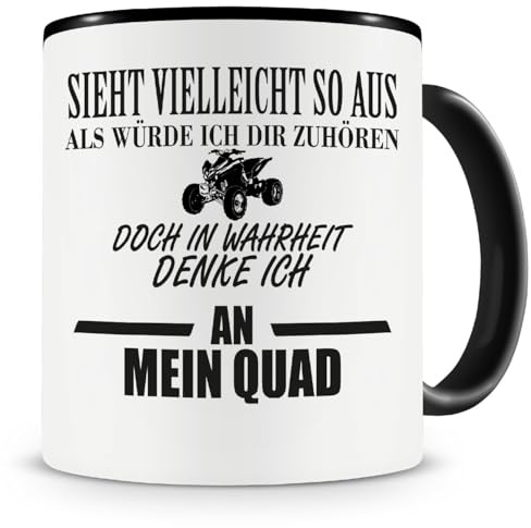 Samunshi® Ich denke an mein Quad Tasse Kaffeetasse Teetasse Kaffeepott Kaffeebecher Becher 300ml schwarz