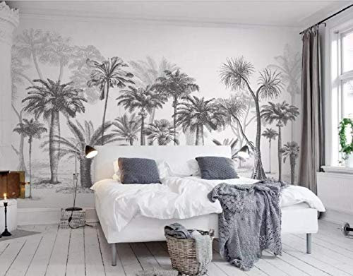 Papel Pintado 3D Bosquejo Tropical Blanco Y Negro Del Árbol De Coco De La Selva Tropical Pared Del Fondo Nórdico Fotomurales 3D TV Fondo Pared Murales Papel Tapiz Moderno