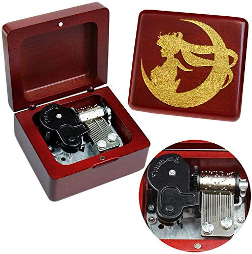 Sinzyo Sailor Moon Speldosa Vintage Trä Jul Alla hjärtans dag Födelsedagspresent (Röd trälåda)