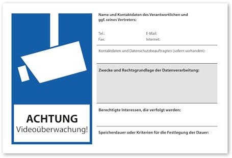 iSecur Hinweisschild Achtung Videoüberwachung Aluverbund 30 x 20 - hin301 | Hinweisschild zur Kennzeichnung einer, 3 mm Aluverbundplatte, UV-beständig, witterungsbeständig, vergilbungsfrei