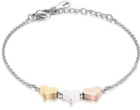 JewelryWe Damen Armband Herz Fußkettchen Edelstahl Liebe Herz Kugel Perlen Charmsarmband Armkette Fußkette Gravur Geschenk für Frau Mädchen