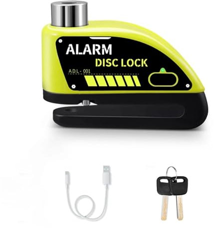 DGOINGPI Verrouillage du Guidon Cadenas de Frein à Disque de Moto Rechargeable, Alarme de sécurité, étanche, Puissant, antivol, 120 DB(True Carbon Fiber 3)