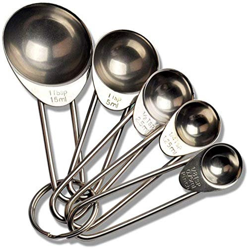 Juego de 5 cucharas medidoras de acero inoxidable, cucharas de pesar, cucharillas de Ml, cucharas de medición para hornear manualmente, cucharas para medir ingredientes secos y líquidos