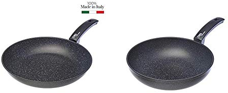 Moneta 0008650132 Etnea Padella, Alluminio forgiato, Nero, 32 cm & Etnea Wok, 28 cm, Alluminio, Unico