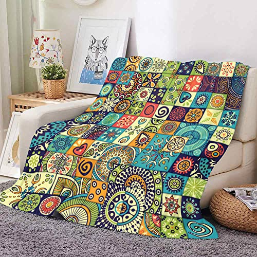 Himlaya Coperta in Flanella con Stampa Patchwork Mandala 3D Colorato Calore Morbida Leggera Coperta in Pile per Adulti Bambino Matrimoniale Copriletti Coperte per Divano (Colore D,150x200cm)