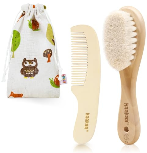 haakaa Baby hårborste och kamset för nyfödda och småbarn – naturligt mjukt getborst och trähandtag, försiktigt brudgum babyhår, perfekt som vaggmössa, perfekt babygåva, 2-pack