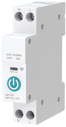 WIFI Smart Switch Disjoncteur Téléphone sans Fil Télécommande DIN35 Rail Cycle Timing Compte à Rebours Minuterie Fonction de Temps Télécommande Blanc Convient pour la Maison Intelligente(32A)
