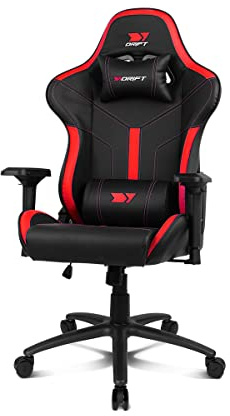 DRIFT Gaming Chair DR350 -DR350BR - Professional Gaming Chair, konstläder, 4D armstöd, silent hjul, klass 4-kolv, lutning, ländryggs-/cervikal dyna, färg svart/röd