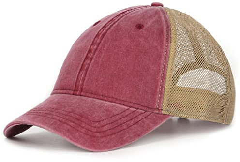 Zylioo Gorra de camionero vintage XXL para cabeza grande, gorras lavadas para correr, tamaño 60-65 cm, gorra deportiva de verano, Rojo vino., XXL