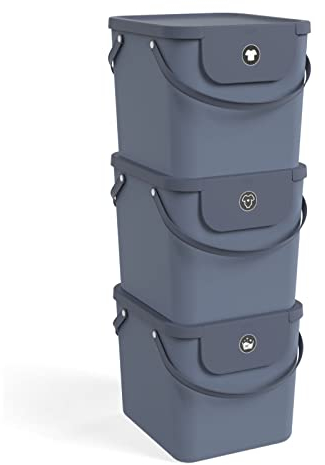 Rotho Albula 3er-Set Wäschesammler 40l, Kunststoff (PP recycelt), blau, 40l (40.0 x 35.8 x 34.0 cm)