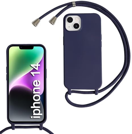 MBSLFY Silikon Handykette für iPhone 14/iPhone 13 Hülle mit Band,Silikon Necklace Handyhülle mit Abnehmbar Kordel zum Umhängen Stossfest Bumper Handy Schutzhülle für iPhone 14/iPhone 13, Navy blau