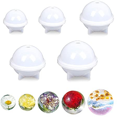 EULAPGOE 5 moldes de bolas 3D, forma de bola de silicona, forma redonda de silicona, moldes de resina de silicona para manualidades, joyas, colgantes, pendientes, bombas de baño, decoración, 5 tamaños