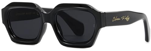 SHEEN KELLY Retro Sonnenbrille Orange Dick Sechseckig für Herren Damen Trendig übergroß Quadratisch Klobig Schwarz 90er Jahre Brille